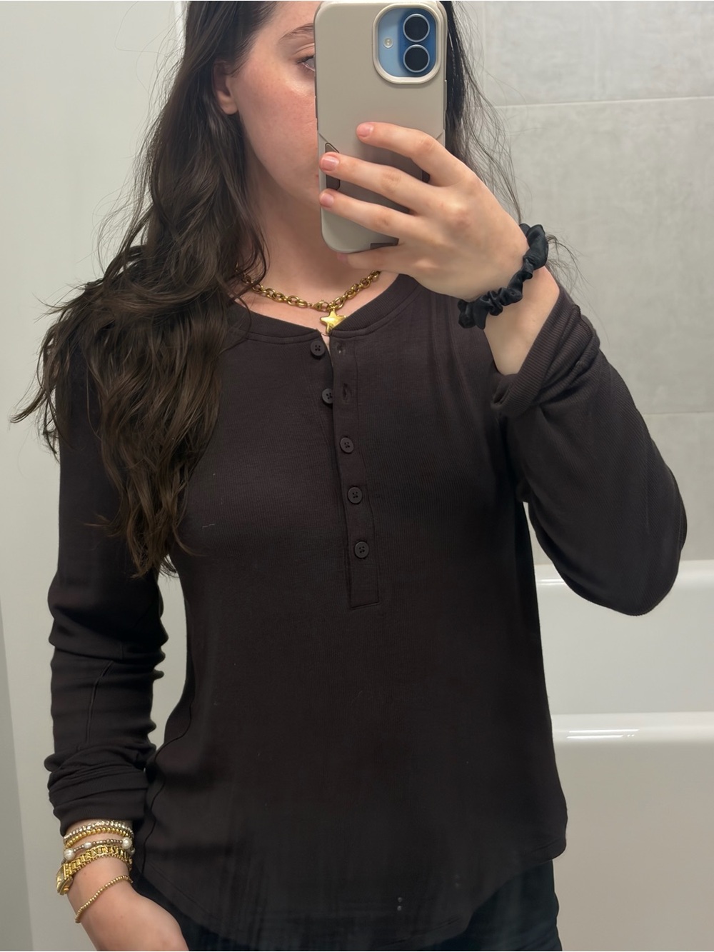 Lululemon Women’s Long-Sleeve Henley Top - Dark Brown